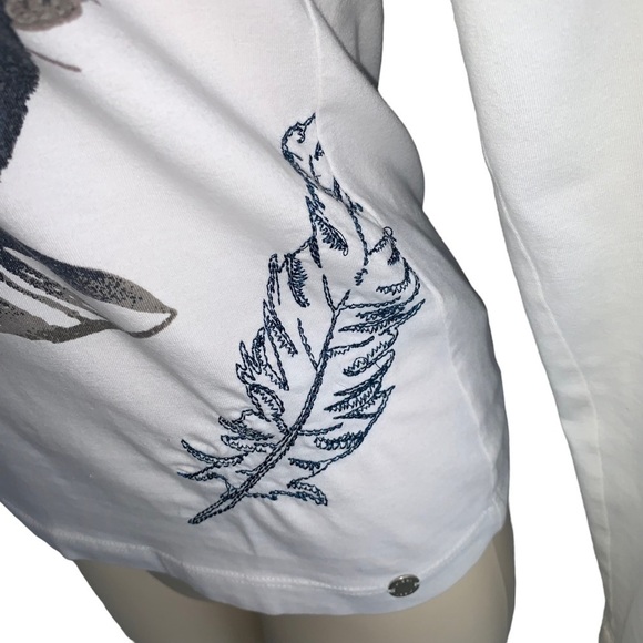 2/$10 MOVING SALE Y2K Olsen Europe Long Sleeve Top Feather Patterned Stitchwork - Picture 8 of 15